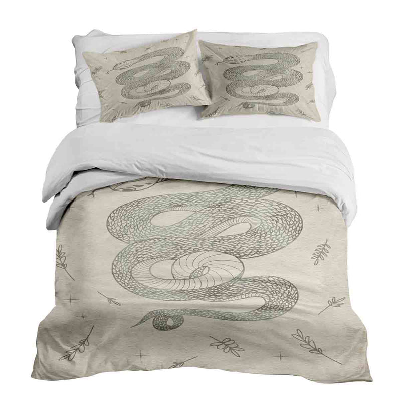 Juego de ropa de cama beige con manta terapéutica y serpiente