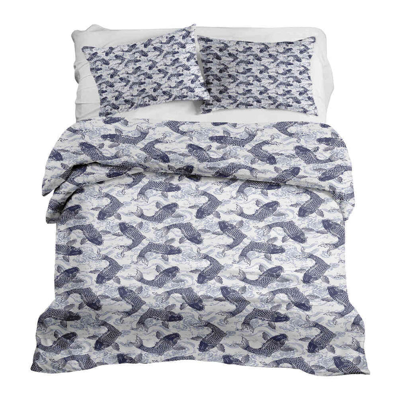 Set de ropa de cama con mantas terapéuticas y kois azules