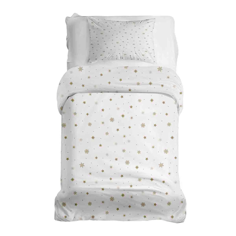 Set de ropa de cama con manta terapéutica blanca con estrellas doradas