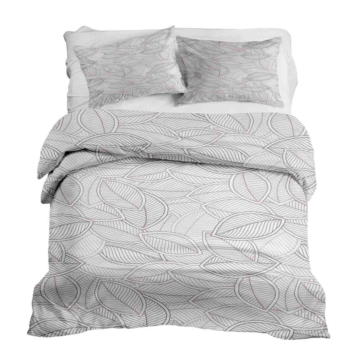 Set de ropa de cama con mantas terapéuticas y hojas de palma grises