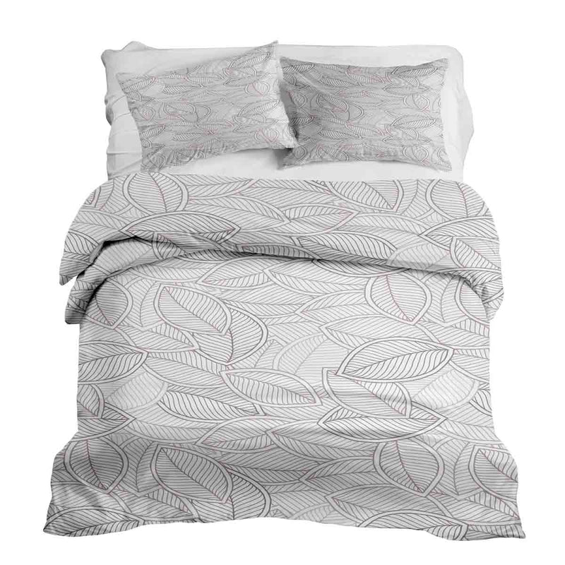 Set de ropa de cama con mantas terapéuticas y hojas de palma grises