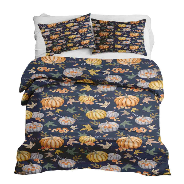 Set de ropa de cama con mantas terapéuticas azul con calabazas