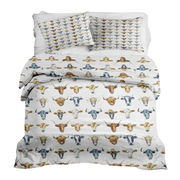 Juego de ropa de cama con mantas terapéuticas blancas con cabezas de toro
