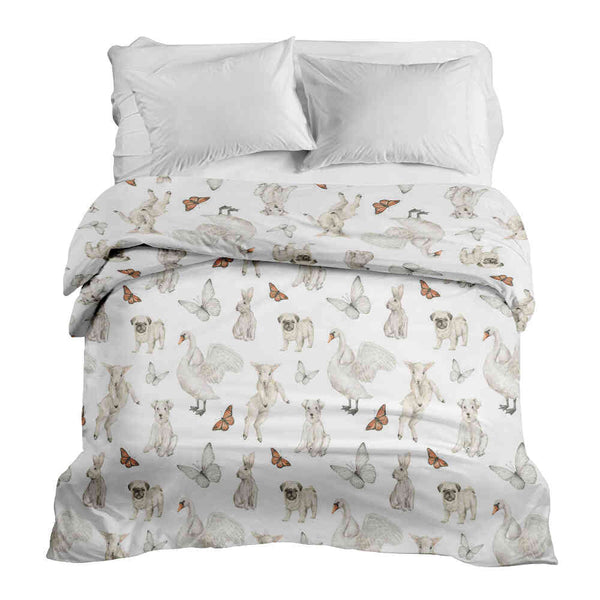Manta terapéutica original - Funda de algodón blanca con animales adorables