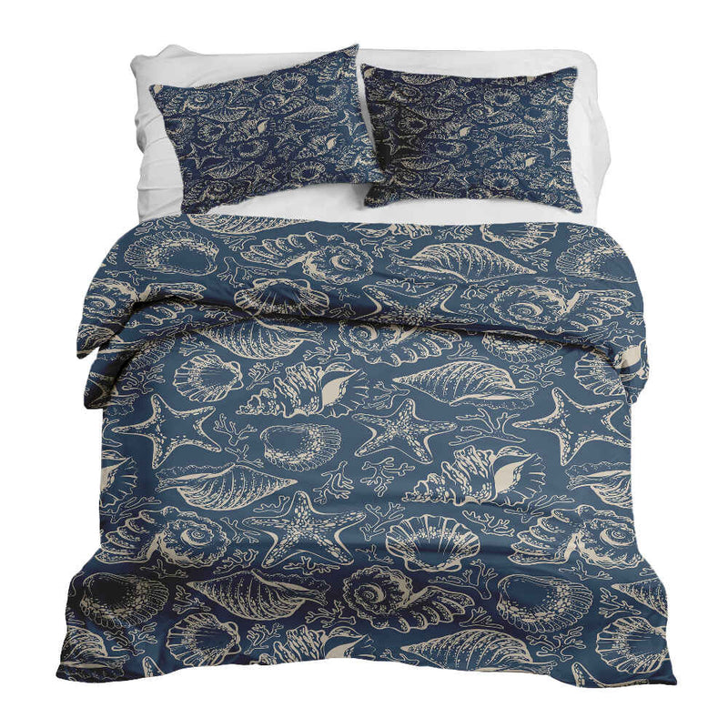 Set de ropa de cama con manta terapéutica azul con conchas