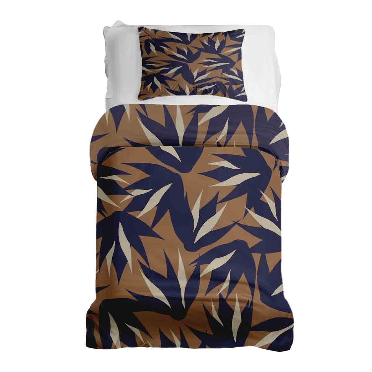 Set de ropa de cama con manta terapéutica marrón con hojas azules