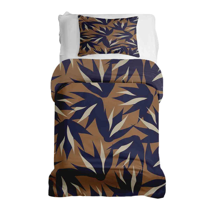 Set de ropa de cama con manta terapéutica marrón con hojas azules