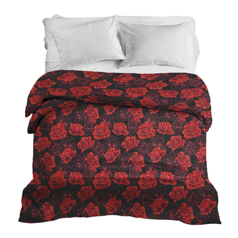 Manta terapéutica original - Funda de algodón negra con rosas rojas