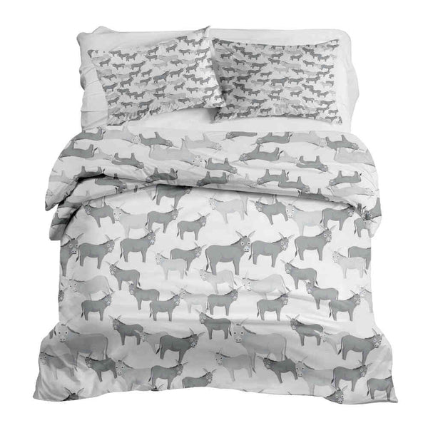 Set de ropa de cama con mantas terapéuticas gris con burros
