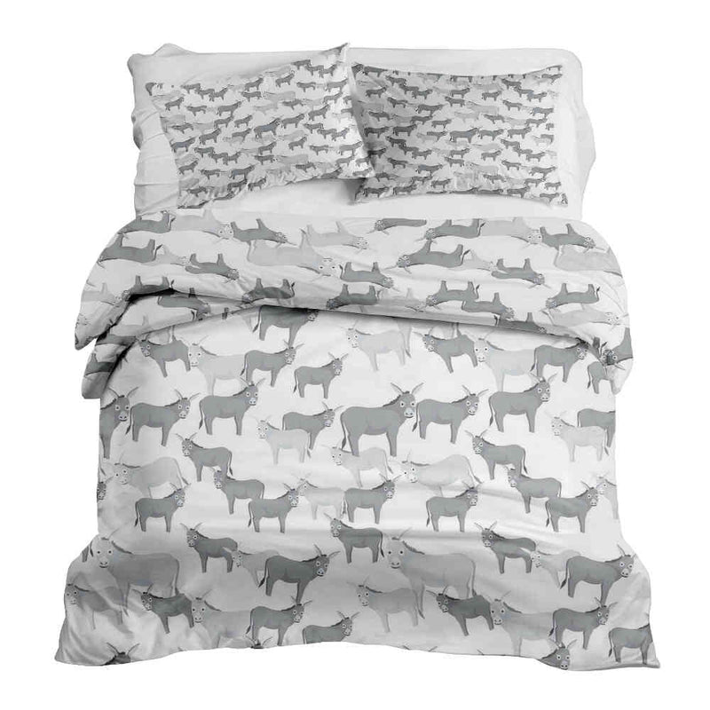 Set de ropa de cama con mantas terapéuticas gris con burros