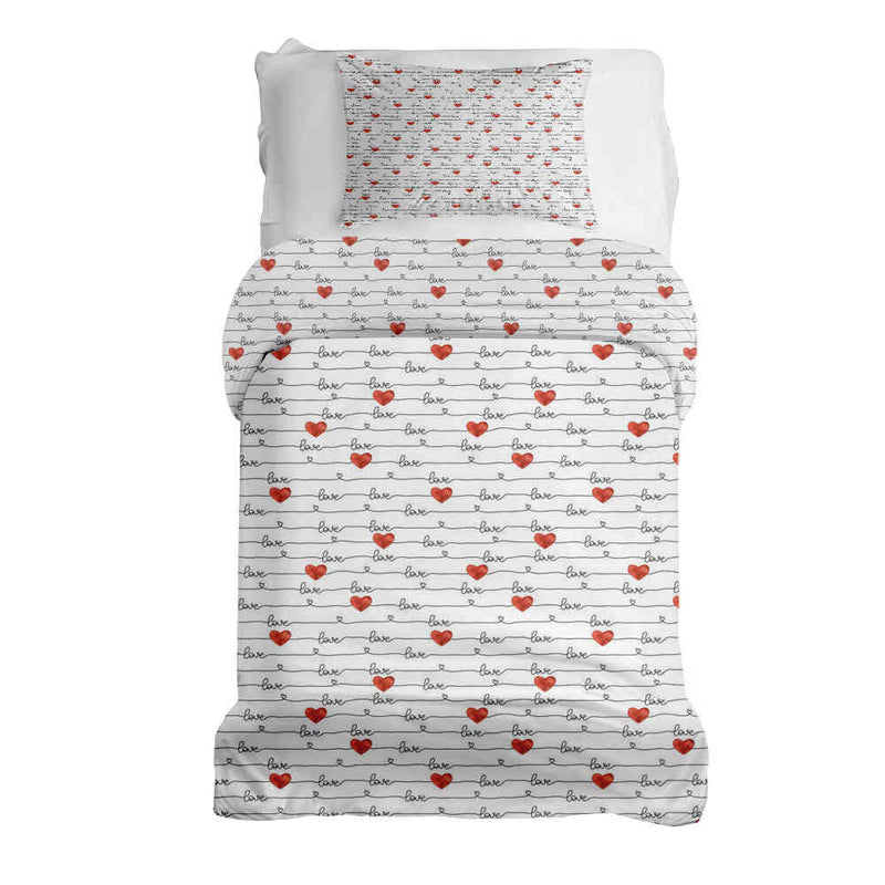 Set de ropa de cama con manta terapéutica blanca con inscripción Love