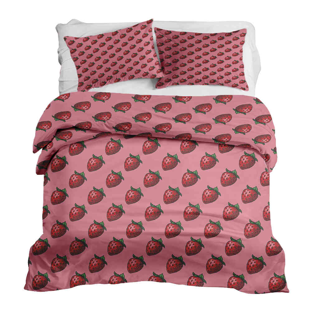 Set de ropa de cama con manta terapéutica rosa con fresas