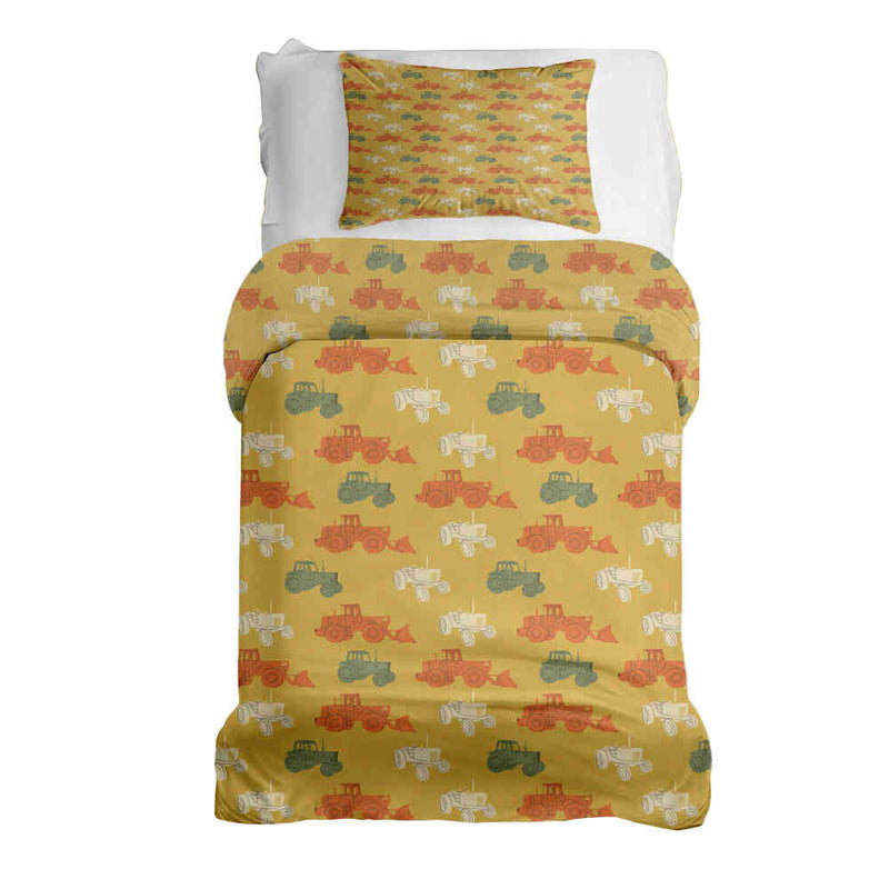 Juego de ropa de cama con mantas terapéuticas naranja con tractores