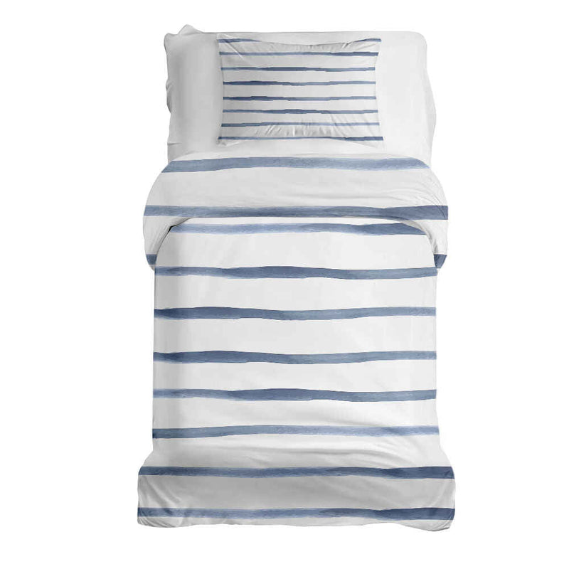Set de ropa de cama con mantas terapéuticas y rayas horizontales azules