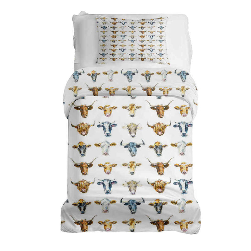 Juego de ropa de cama con mantas terapéuticas blancas con cabezas de toro