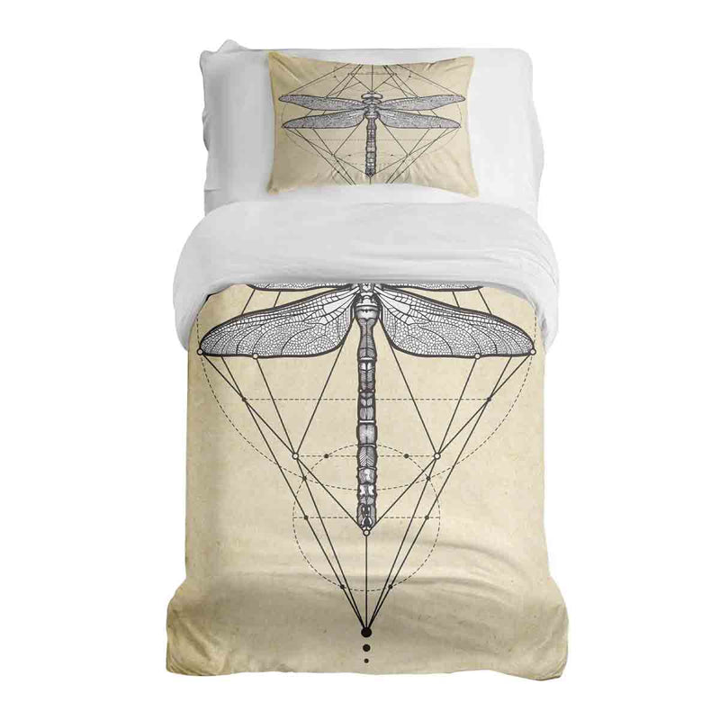 Set de ropa de cama con manta terapéutica amarillo con libélula
