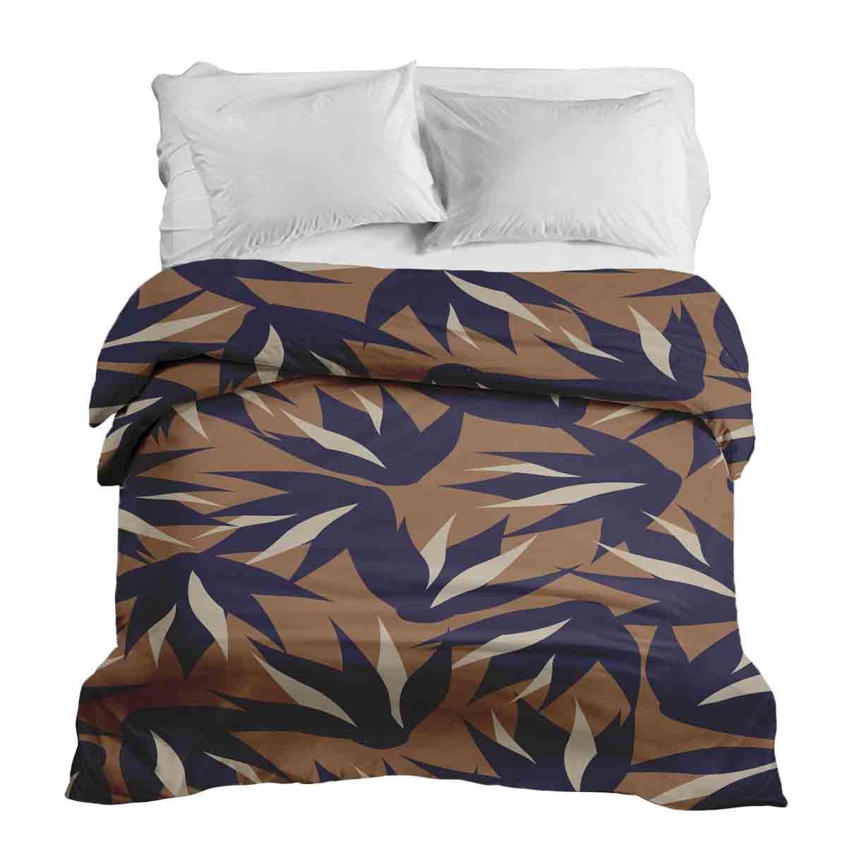 Manta terapéutica original - Funda de algodón marrón con hojas azules