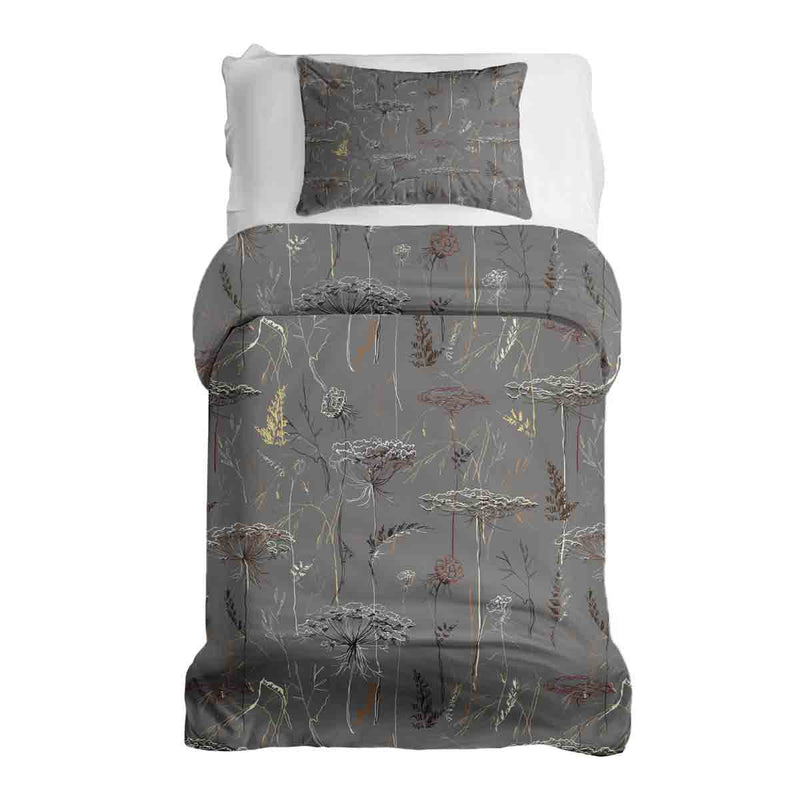 Set de ropa de cama con manta terapéutica gris con plantas doradas