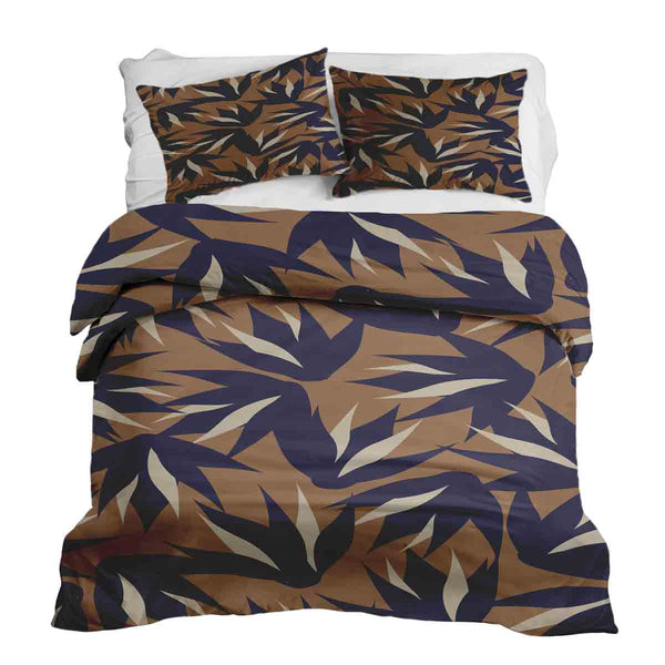 Set de ropa de cama con manta terapéutica marrón con hojas azules