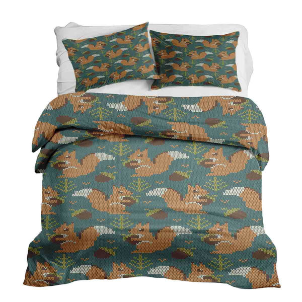 Set de ropa de cama con manta terapéutica verde con ardilla