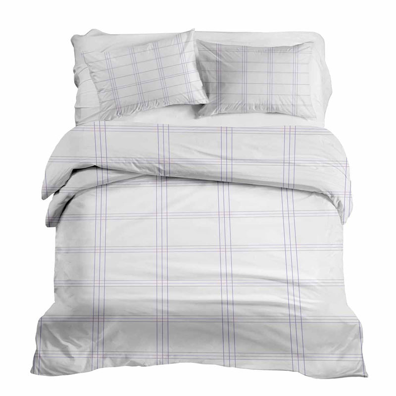 Set de ropa de cama con mantas terapéuticas blanco con rayas moradas