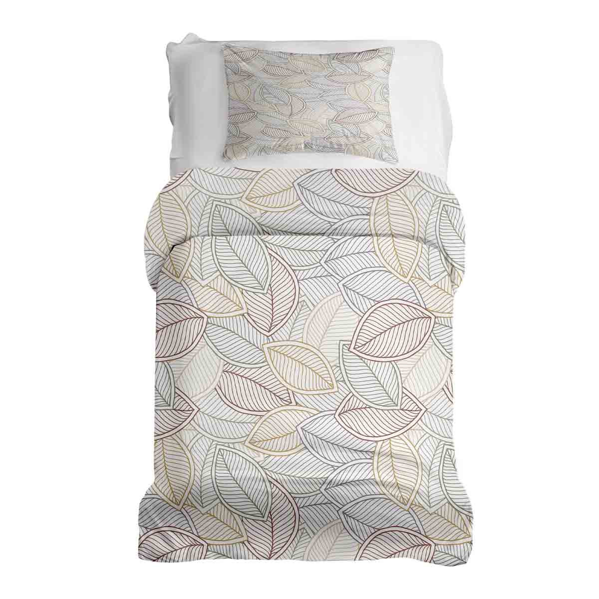Set de ropa de cama con mantas terapéuticas y hojas de palma coloridas