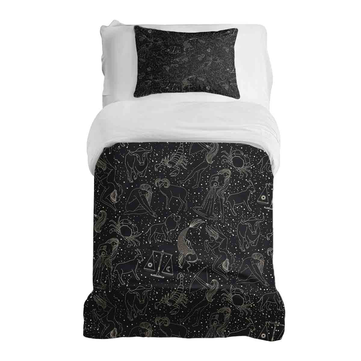 Set de ropa de cama con manta terapéutica negro horóscopo