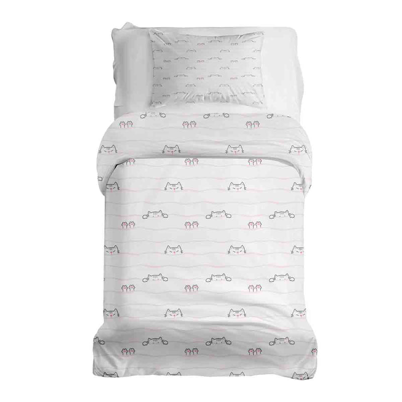 Set de ropa de cama con manta terapéutica blanca con pequeños gatos