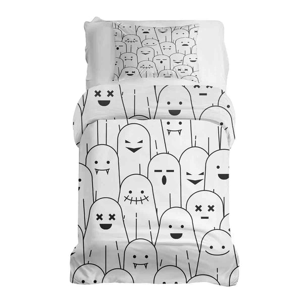 Juego de ropa de cama con mantas terapéuticas blancas con fantasmas divertidos