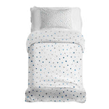Juego de ropa de cama con manta terapéutica blanca con pequeñas formas azules