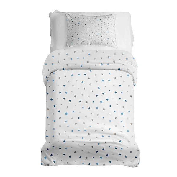 Juego de ropa de cama con manta terapéutica blanca con pequeñas formas azules
