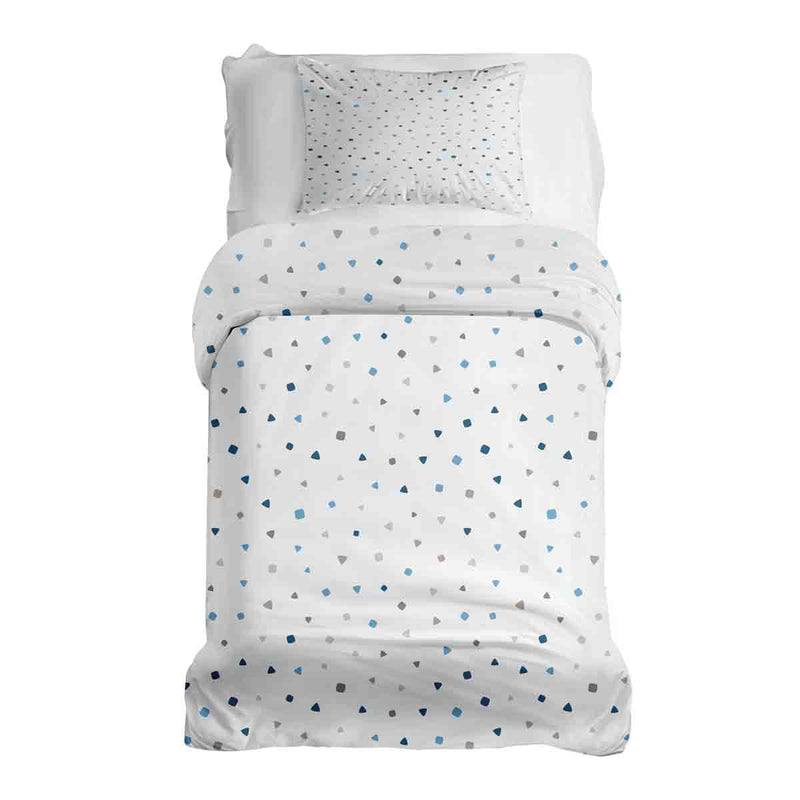 Juego de ropa de cama con manta terapéutica blanca con pequeñas formas azules