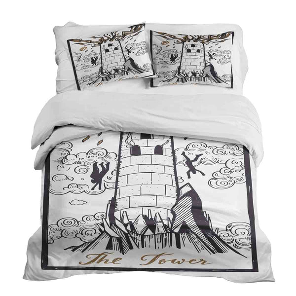 Juego de ropa de cama con manta terapéutica blanca con torre
