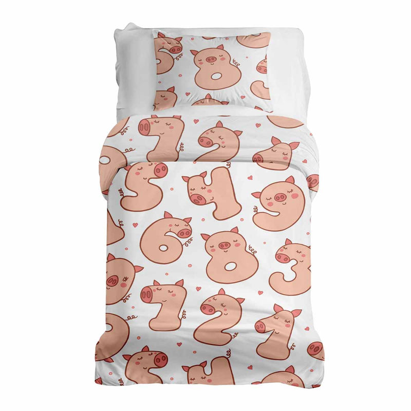 Juego de ropa de cama de mantas terapéuticas blanco con números y cerdos