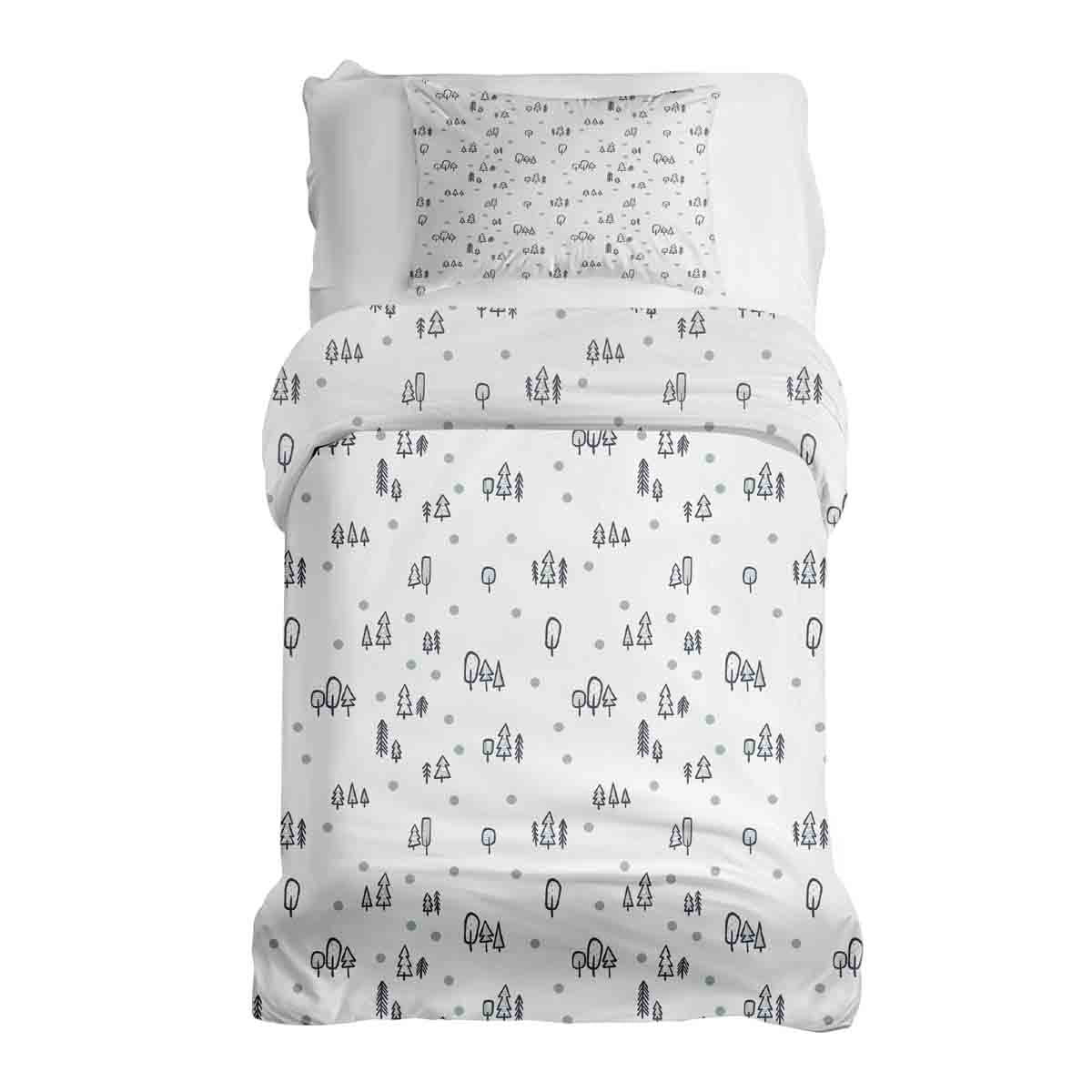 Set de ropa de cama para manta terapéutica blanca con puntos y árboles