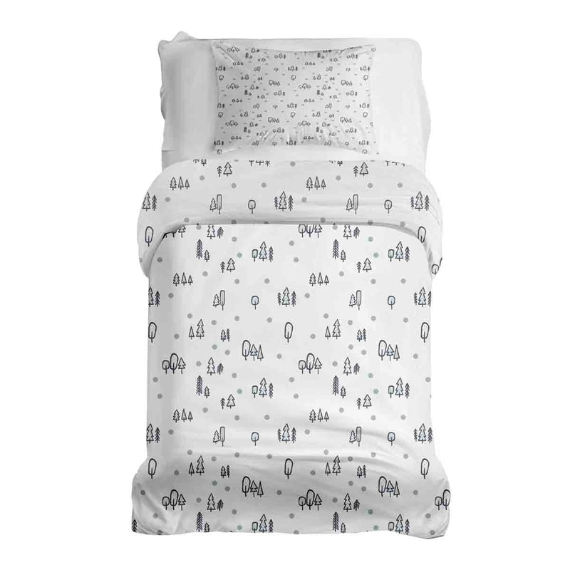 Set de ropa de cama con mantas terapéuticas blancas con puntos y árboles
