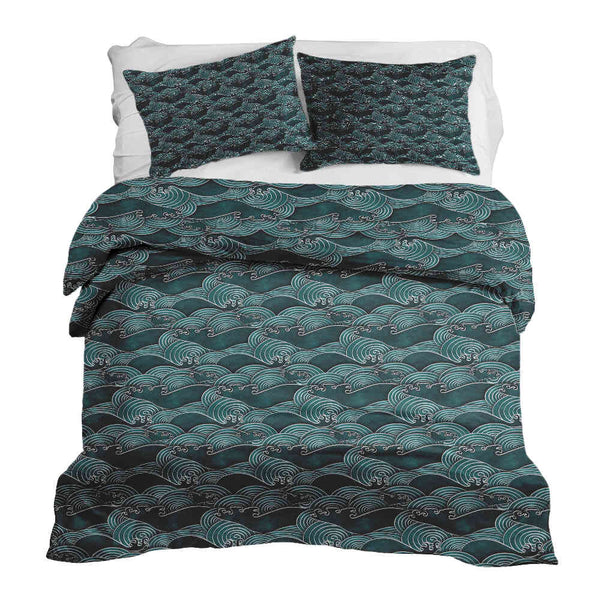 Set de ropa de cama con manta terapéutica ondas turquesa-verde