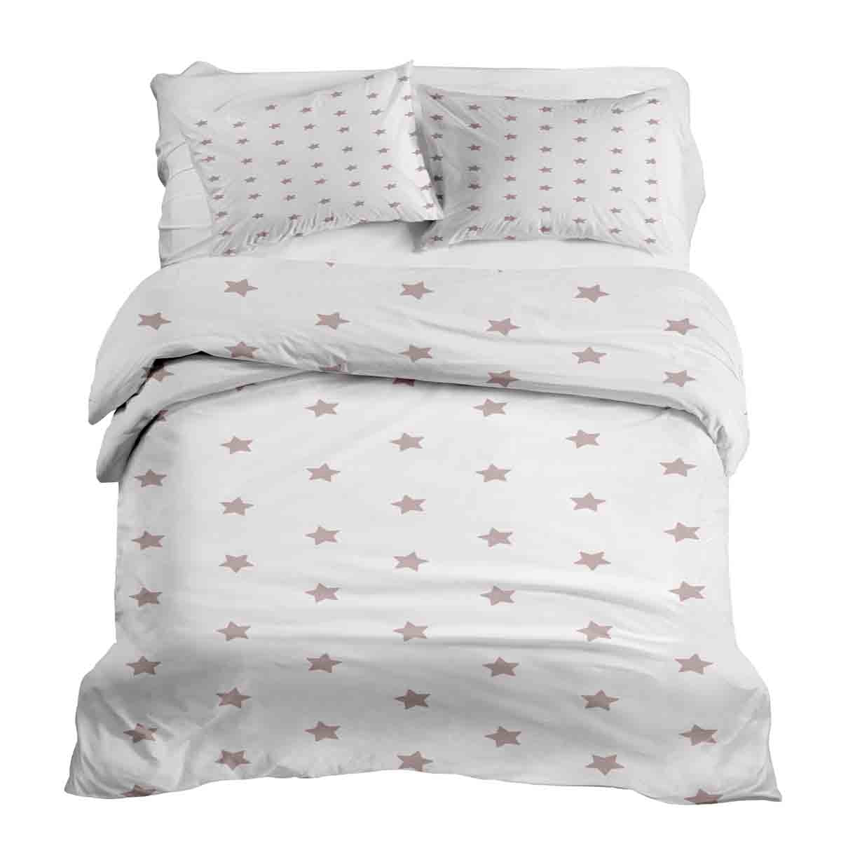 Juego de ropa de cama con manta terapéutica blanca con estrellas rosas