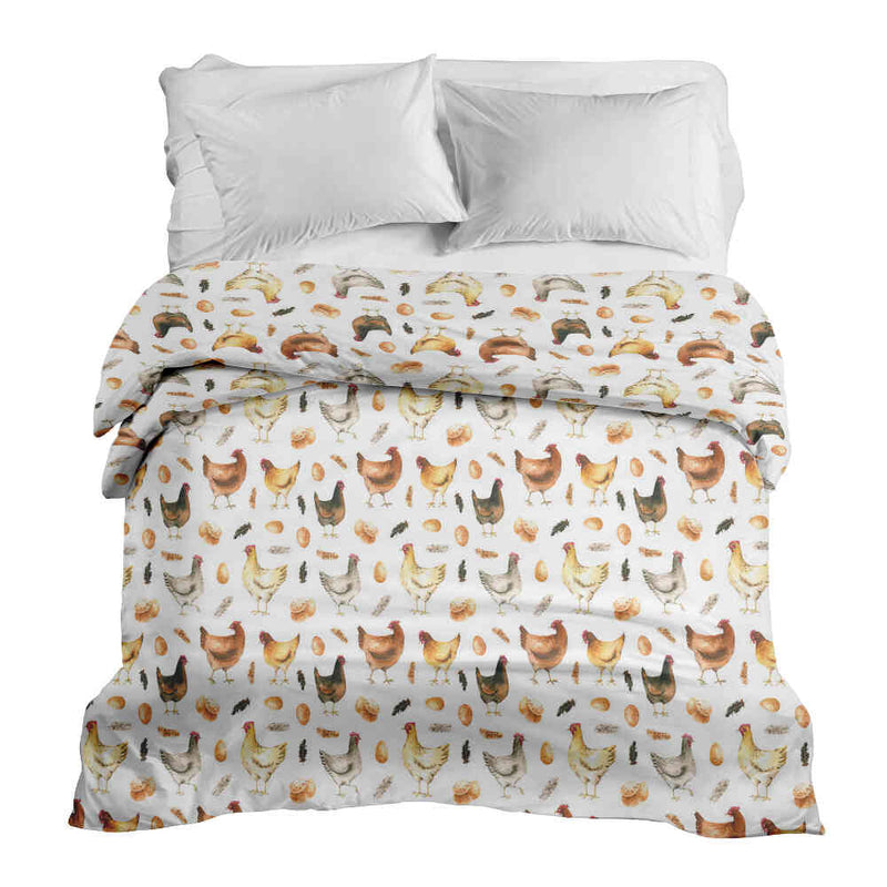 Manta terapéutica original - Funda de algodón blanca con gallinas