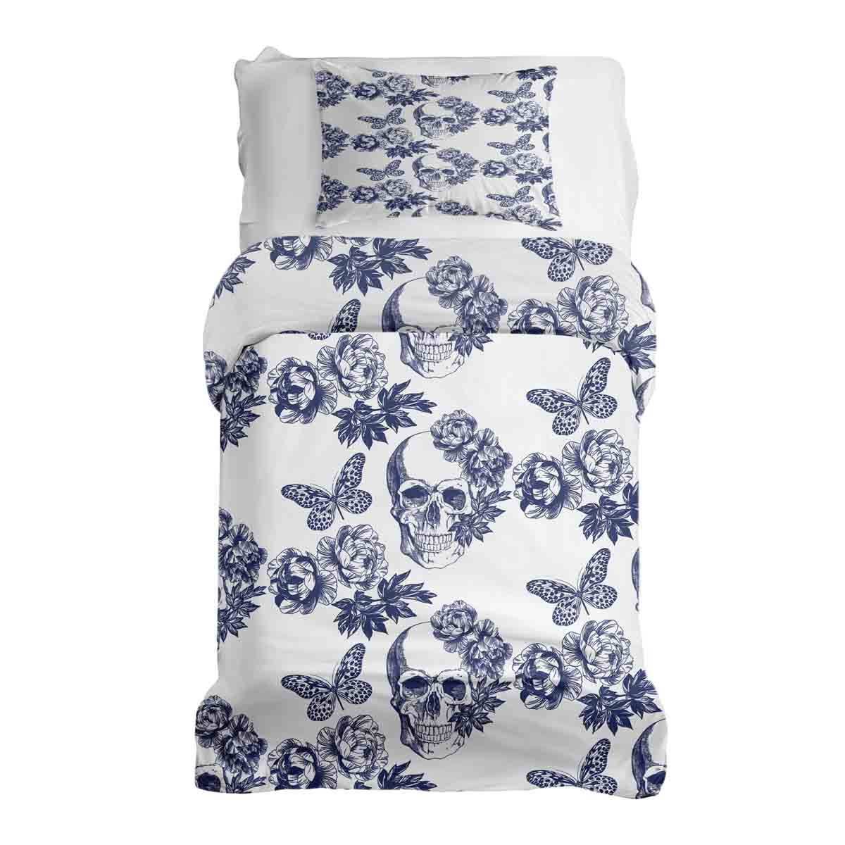 Set de ropa de cama con manta terapéutica flores calavera