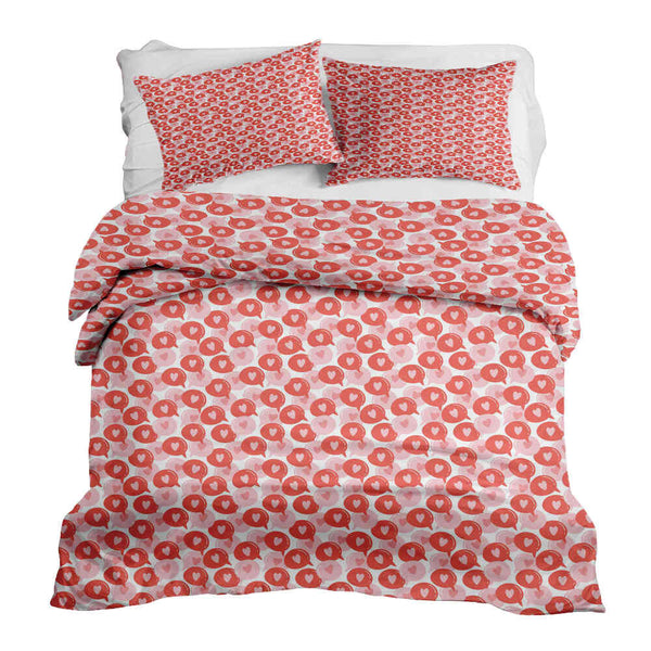 Set de ropa de cama con manta terapéutica y burbuja de diálogo con corazón