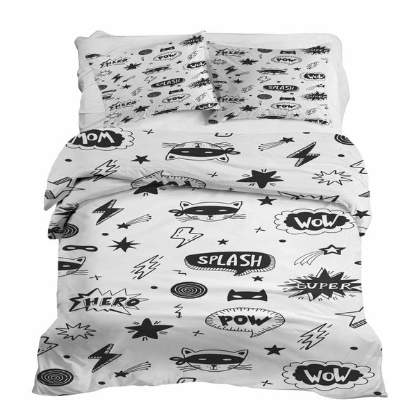 Juego de ropa de cama con manta terapéutica blanca con superhéroes