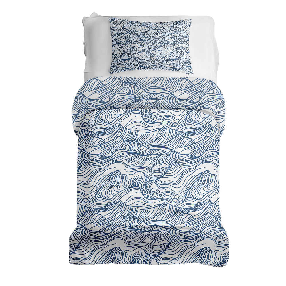 Juego de ropa de cama con manta terapéutica ondas en azul