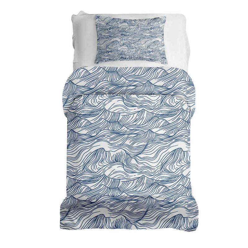 Juego de ropa de cama con manta terapéutica ondas en azul