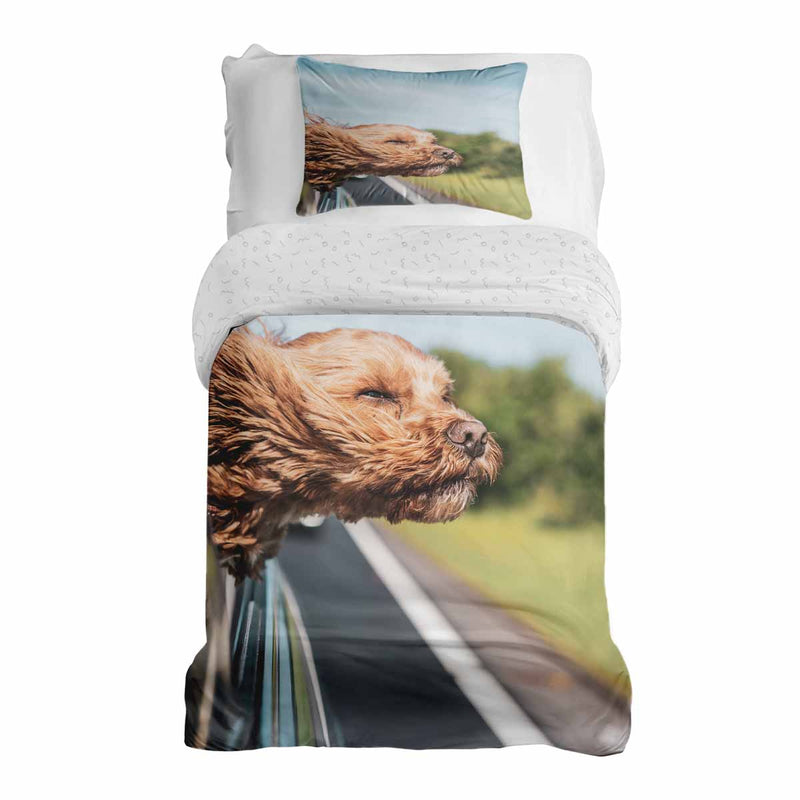 Juego de ropa de cama con manta terapéutica con perro en el coche