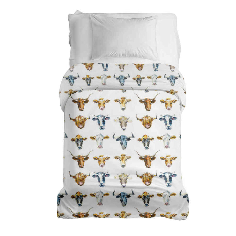 Manta terapéutica original - Funda de algodón blanca con cabezas de toro