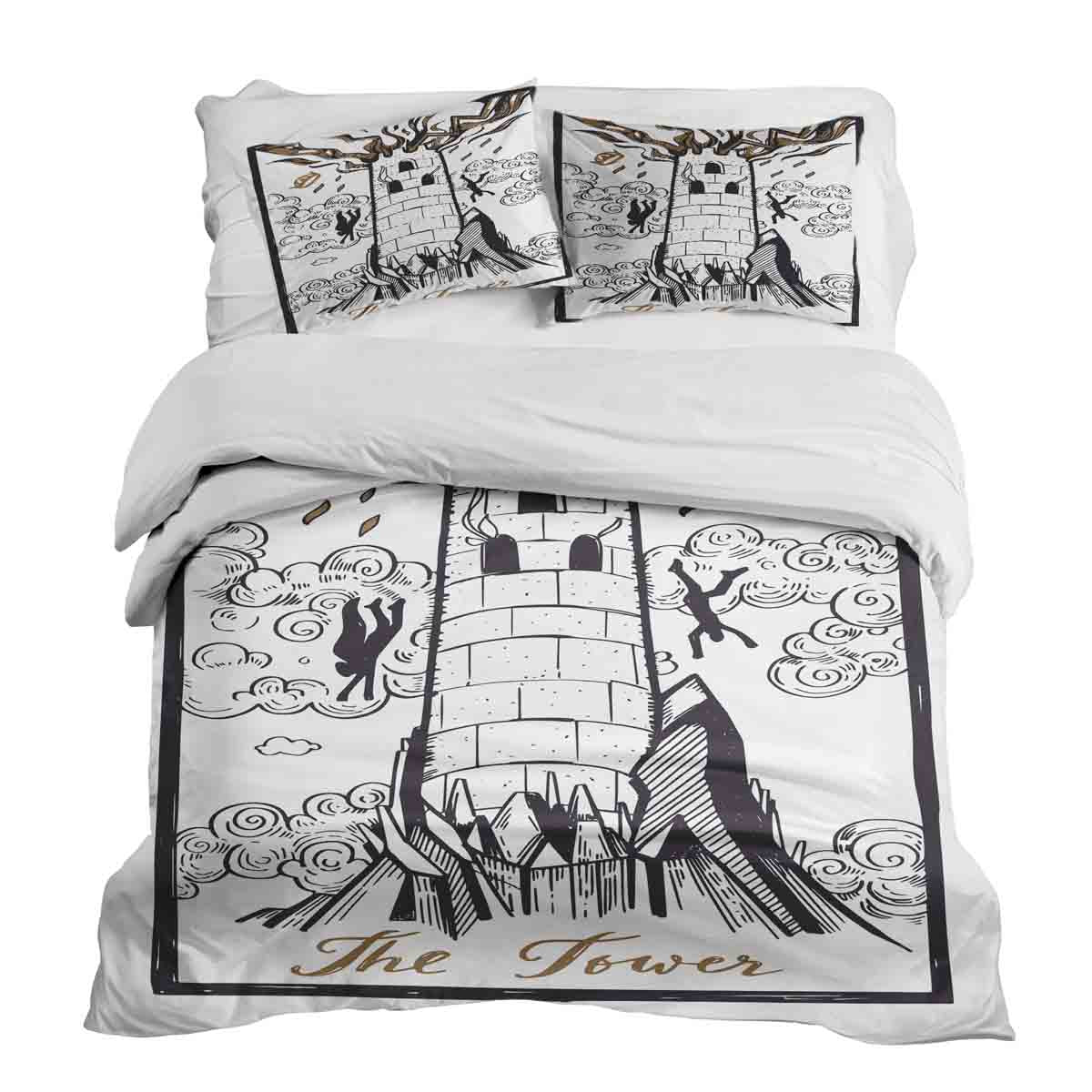Juego de ropa de cama con manta terapéutica blanca con torre
