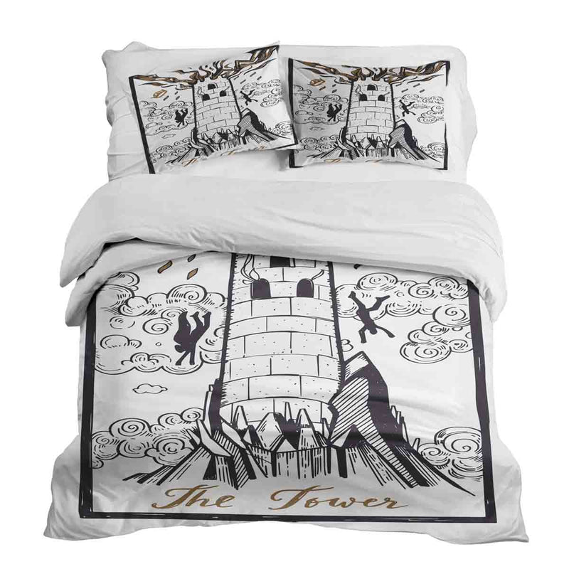 Juego de ropa de cama con manta terapéutica blanca con torre