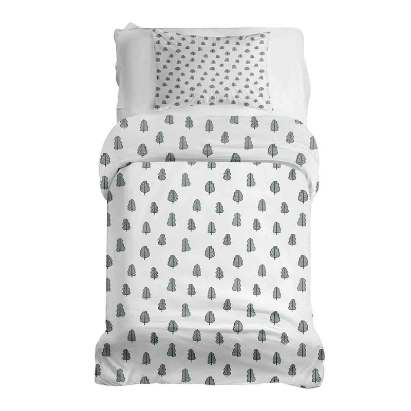 Set de ropa de cama con manta terapéutica blanca con arbolitos