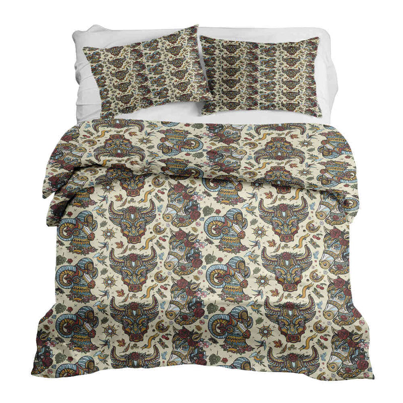 Set de ropa de cama con mantas terapéuticas y cabezas de animales coloridas